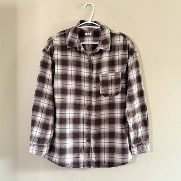 Garage White & Brown Plaid “Dylan” Oversized Button Down Flannel Shirt – XS/S - Picture 4 of 16